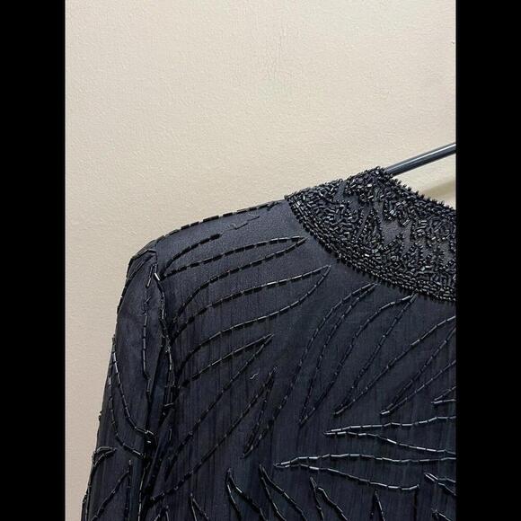 Vintage Brilliante by J.A. Women’s Size L Black Beaded 100% Silk Jacket - Picture 6 of 6